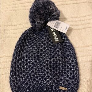 Steve Madden Navy Knit Beanie with Pom-Pom